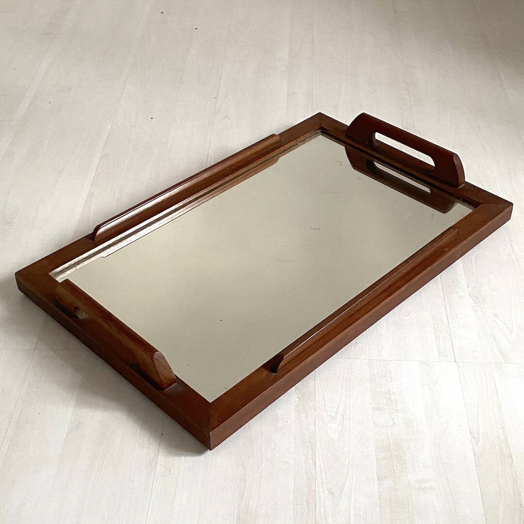 1930s wooden and mirror tray