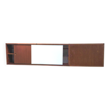 A.R.P. – Meuble suspendu en teck et verre opalin, années 1950