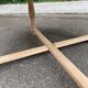 Renovated round extendable farmhouse dining table made of solid wood, 115cm.