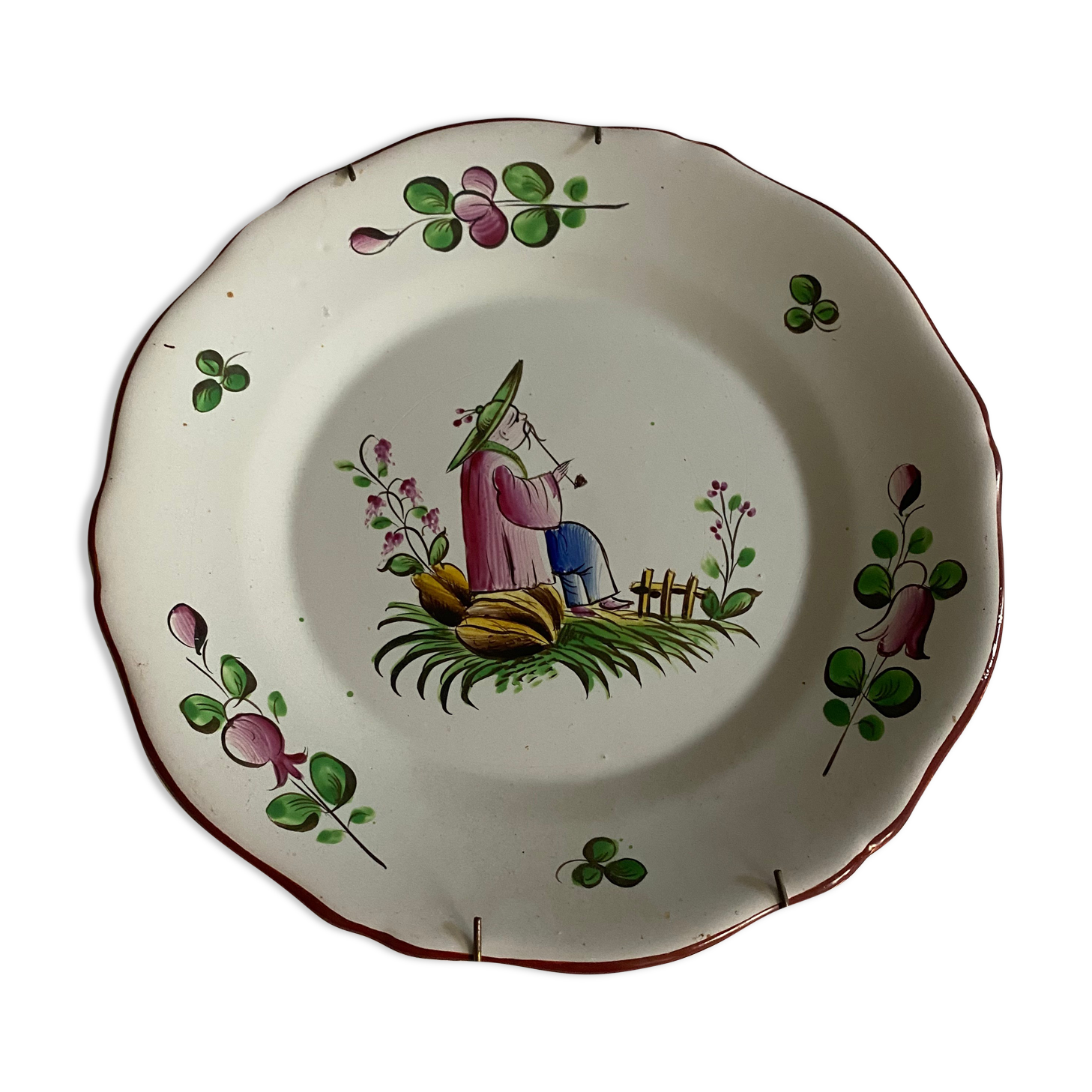 Plate of Nevers in earthenware late eighteenth century decoration of Chinese with pipe