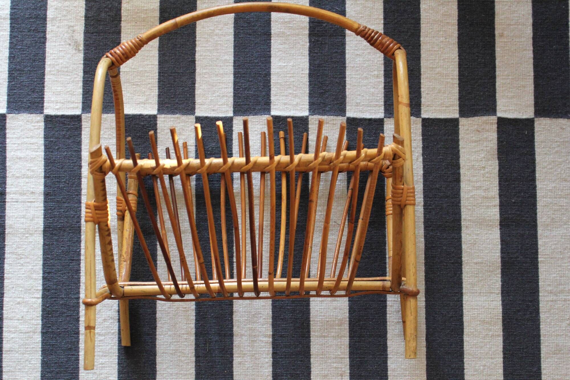 Wicker / rattan vintage magazine holder