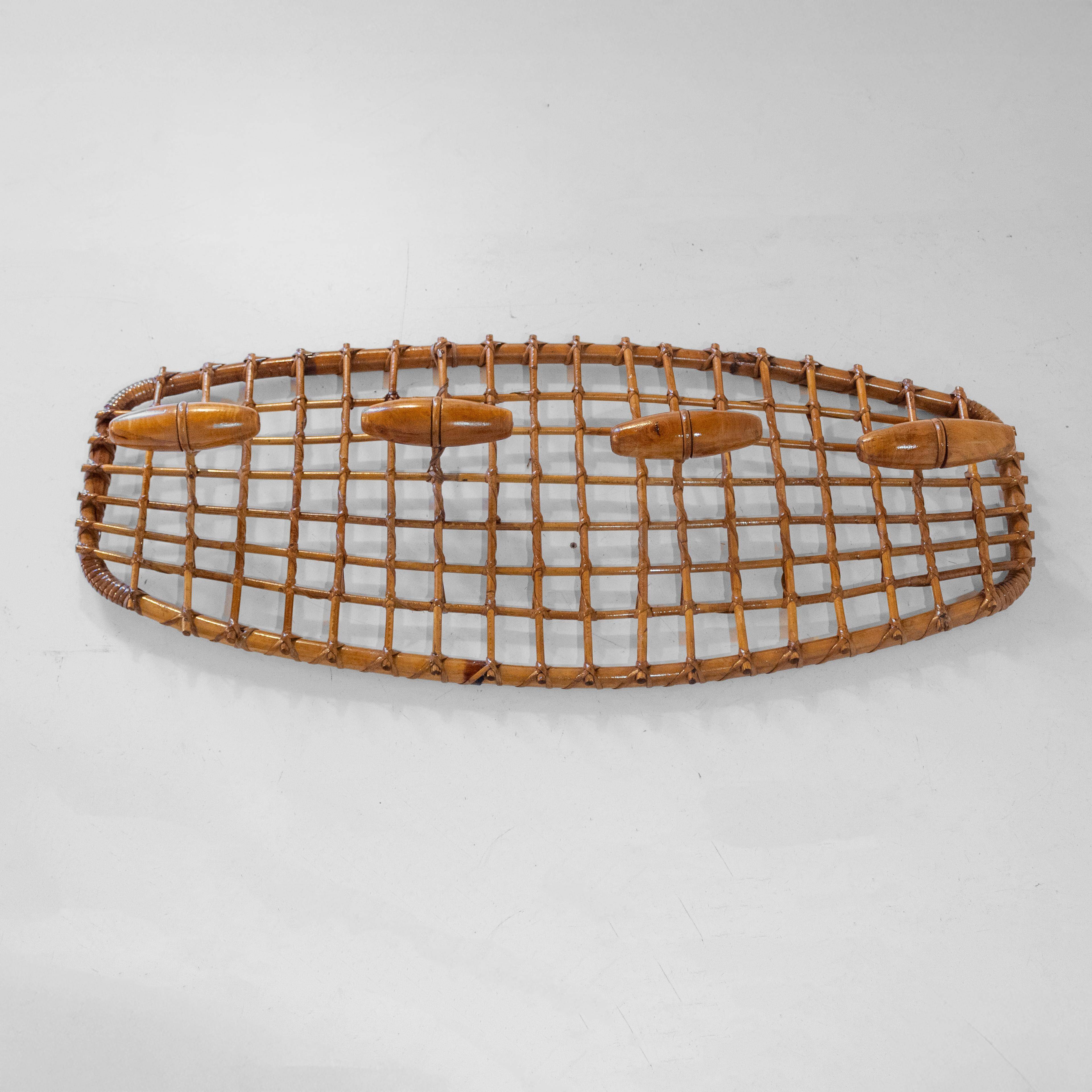 Italian Mid-Century Bamboo and Rattan Coat Rack by Bonacina, 1960s