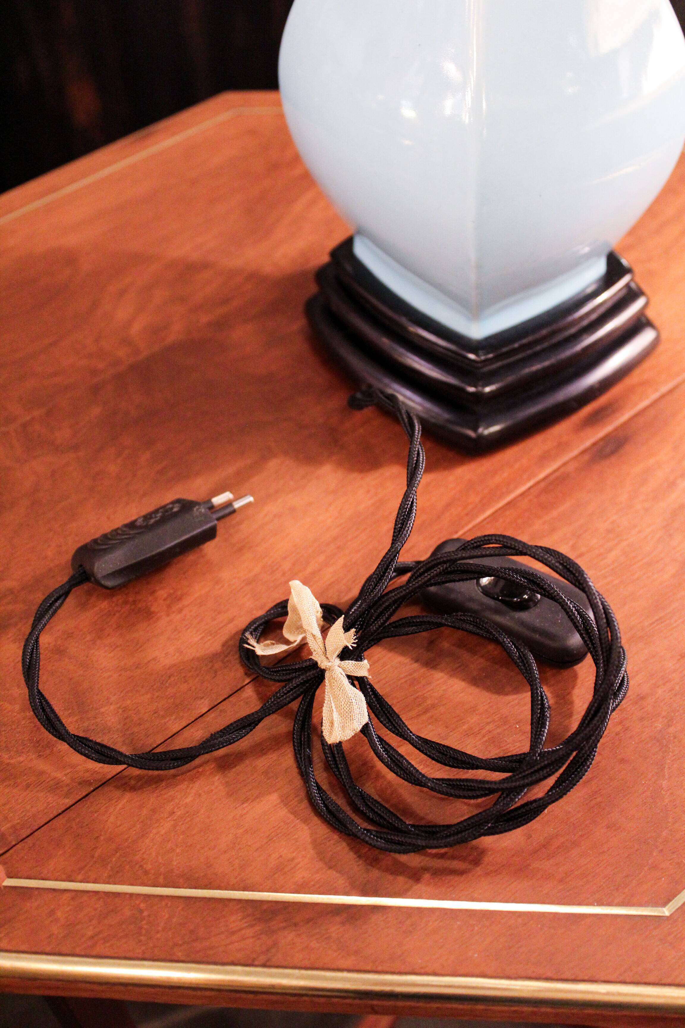 Light blue glazed ceramic lamp, Manises