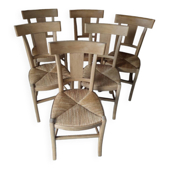 Set of 6 rustic straw chairs