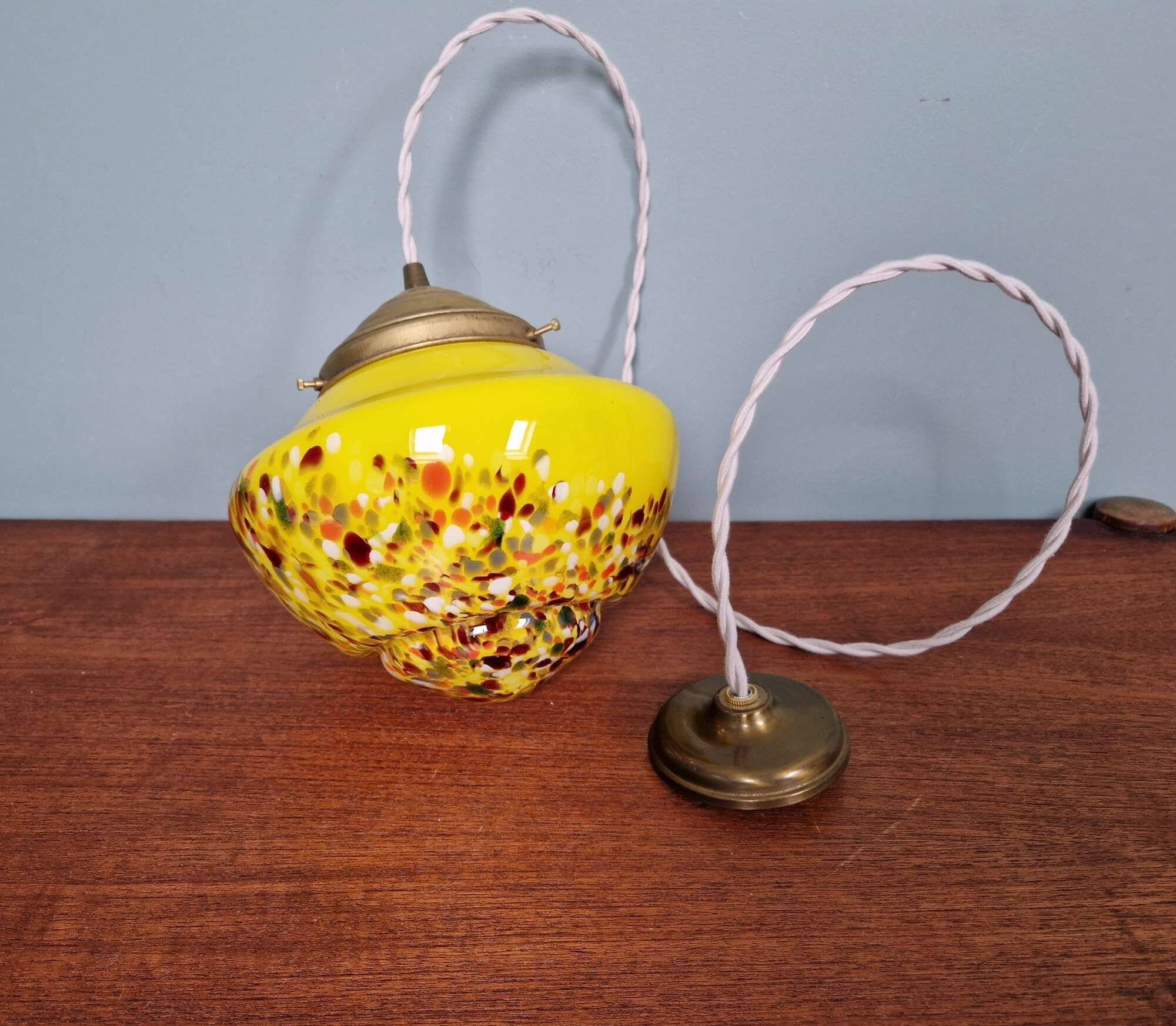 Suspension art déco en verre moucheté multicolore, années 1930