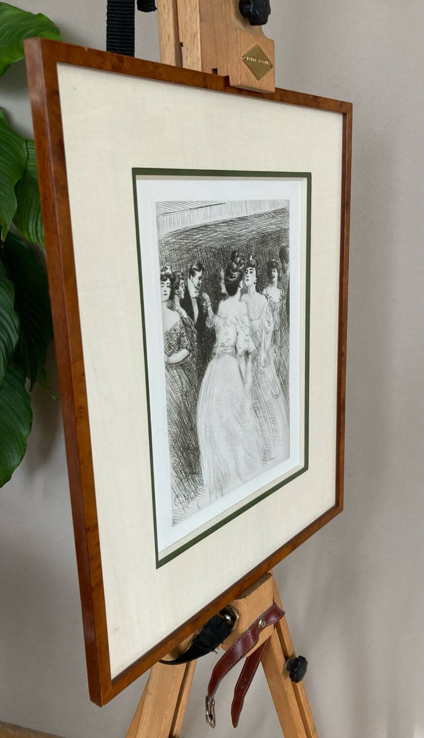 Black ink drawing of people from the Art Nouveau period