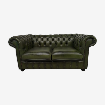 Canapé chesterfield cuir vert deux places