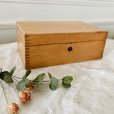 Small wooden storage chest box with keyless lid