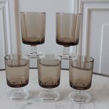 Set of 5 small glasses in smoked glass Made in France 70s