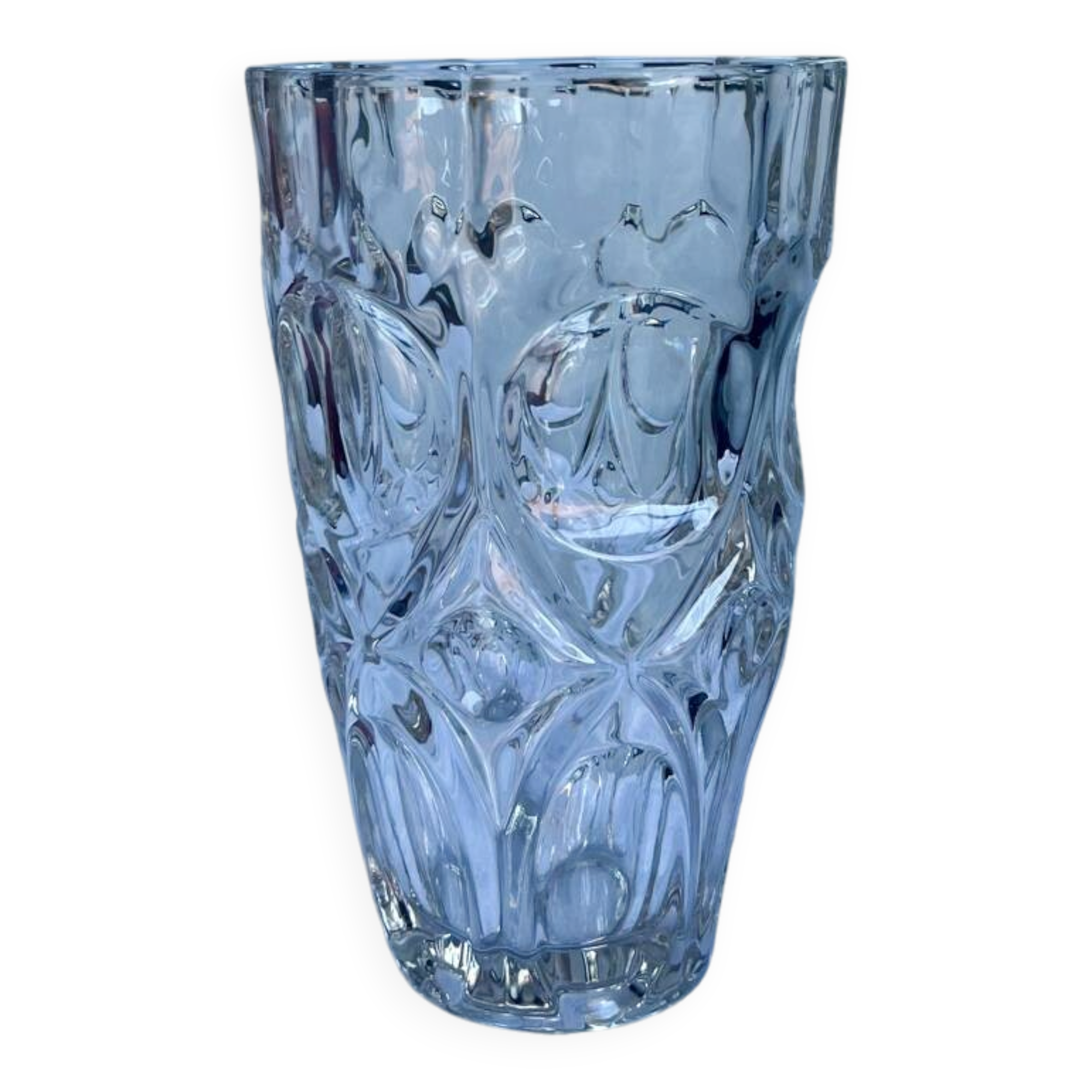 Molded glass vase with sculpted decoration