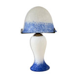 Lampe champignon vintage en pâte de verre – Bleu et blanc – Double éclairag