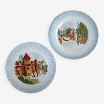 2 Saint Amand plates with castle decor