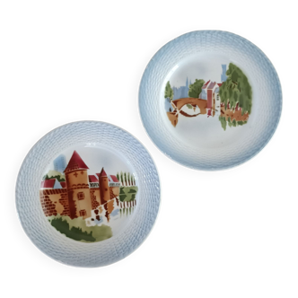 2 Saint Amand plates with castle decor