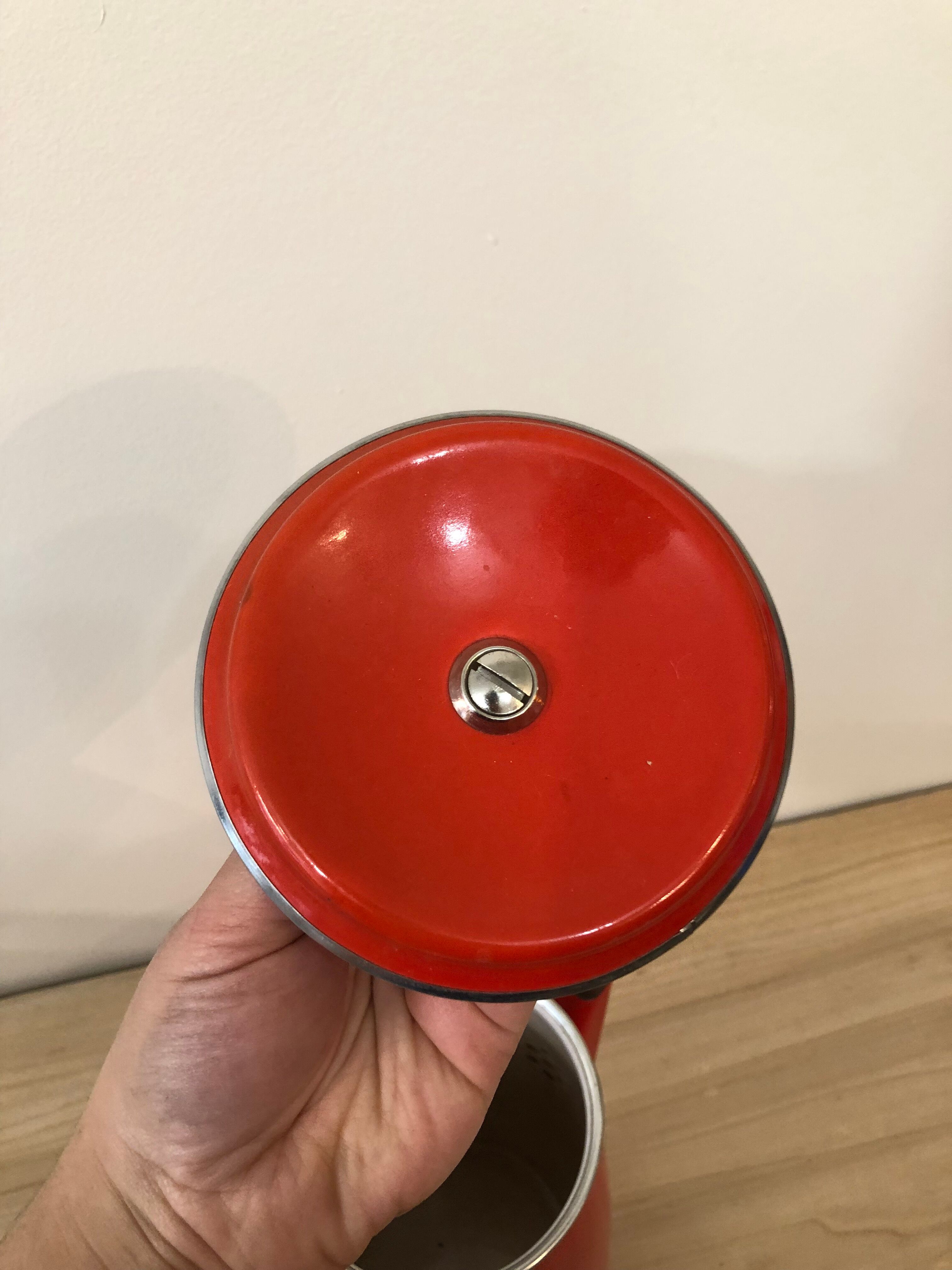 Red enamel coffee maker with filter
