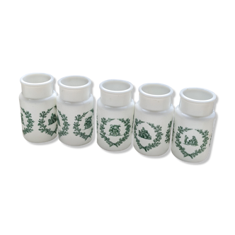 Lot de 5 pots d'apothicaire opale Italie sans couvercles