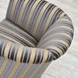 1960s, Danish lounge chair, blue/beige furniture velour, beech wood legs.