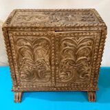 Travel cabinet with multiple drawers in carved wood early 20 th
