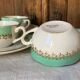 4 mint green coffee cups Digoin Sarreguemines Juliette 1960