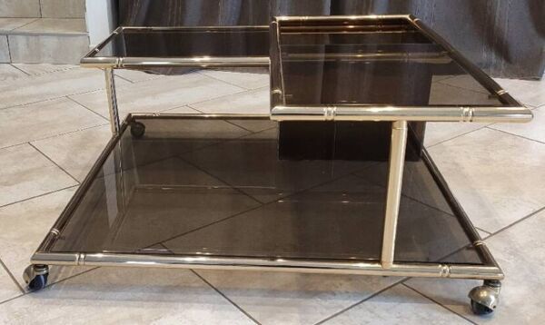 Table basse laiton verre fumé