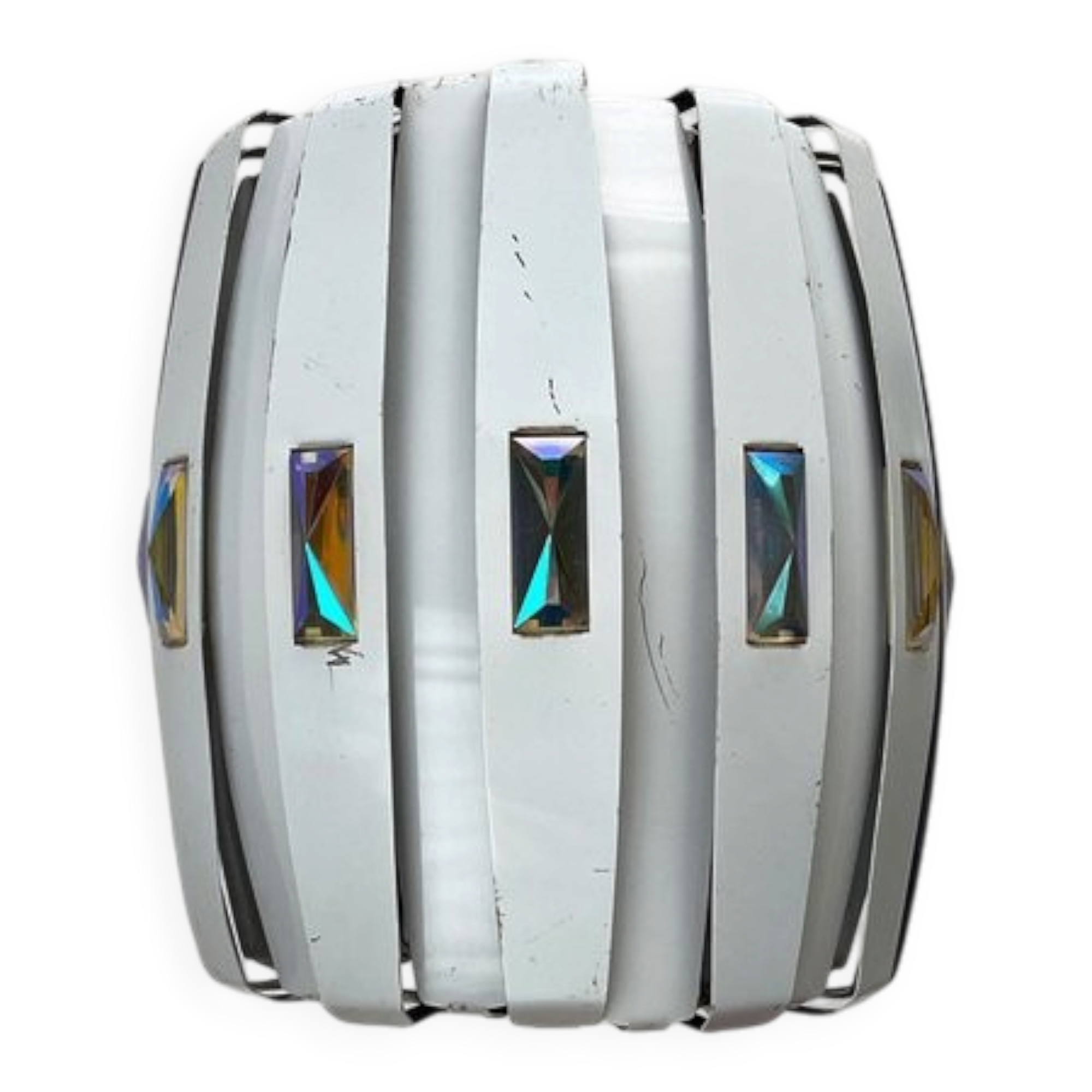 Metal pendant lamp and prism model in white mid-century by Werner Schou for Coronell Elektro, Denmark, 1960s.