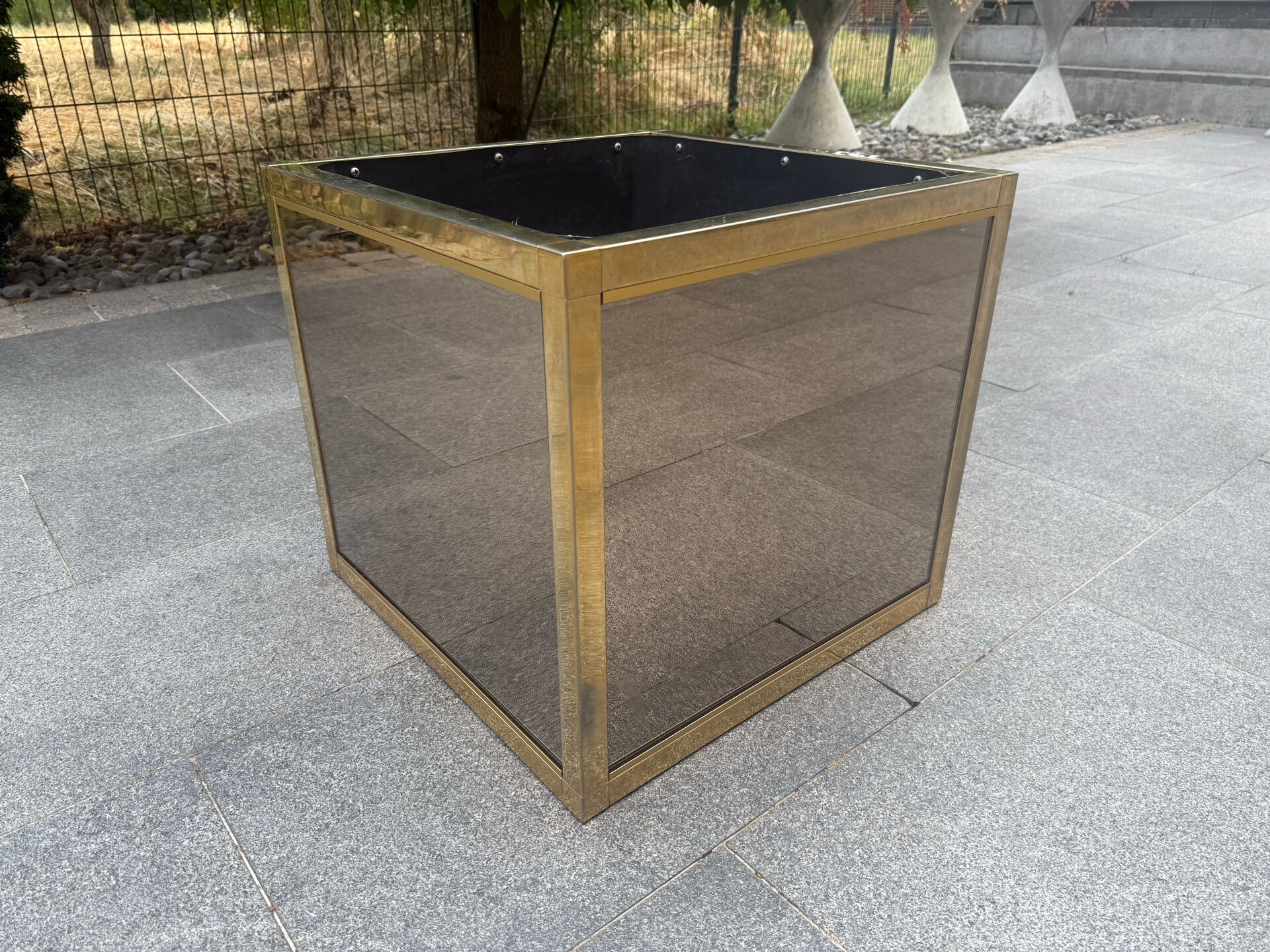 Jardinière métal dorée miroir Italie 1970