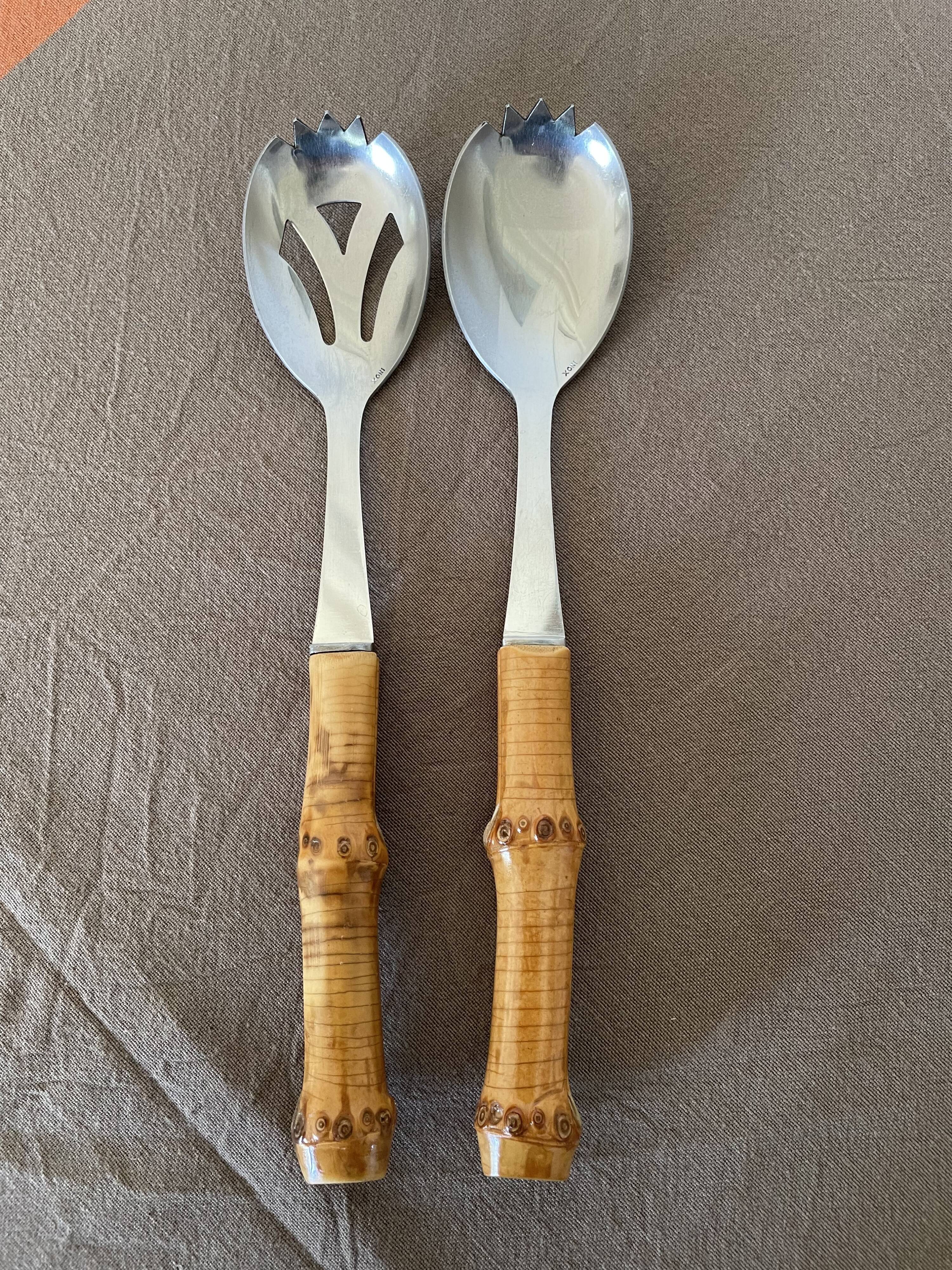 Salad servers with bamboo handles