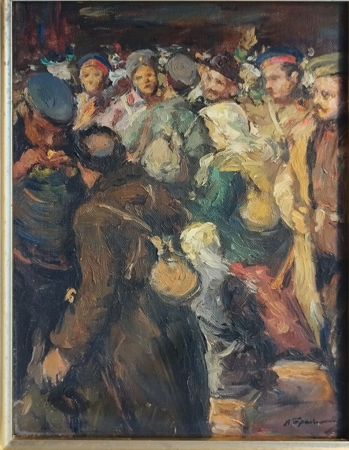 Oil on canvas "In the Crowd" by Victor Prokopenko - Wooden frame