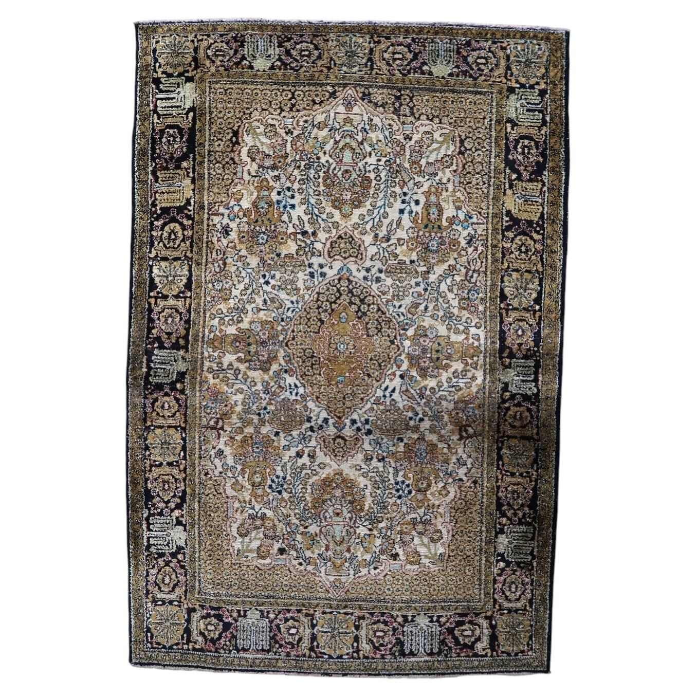 1950s Handmade Kashmir silk medallion rug, 109 × 165 cm - 1C1293