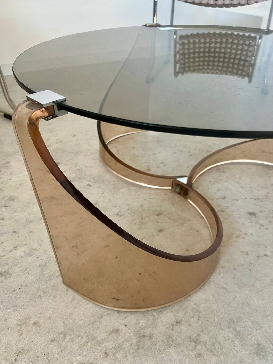 Old plexiglass and smoked glass coffee table design Space age 60s/70s vintage