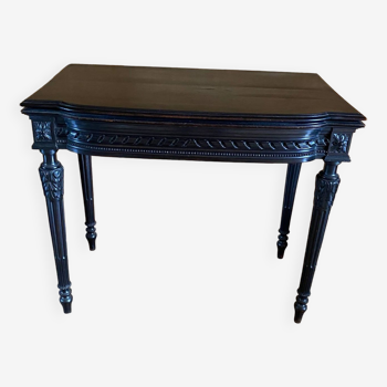 Console table a jeu napoleon iii en bois noirci avec tapis de jeu violet