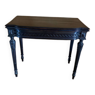 Console table a jeu napoleon iii en bois noirci avec tapis de jeu violet