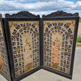 19th century black painted wooden folding screen