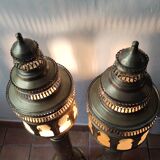 Pairs of ancient oriental brass lanterns