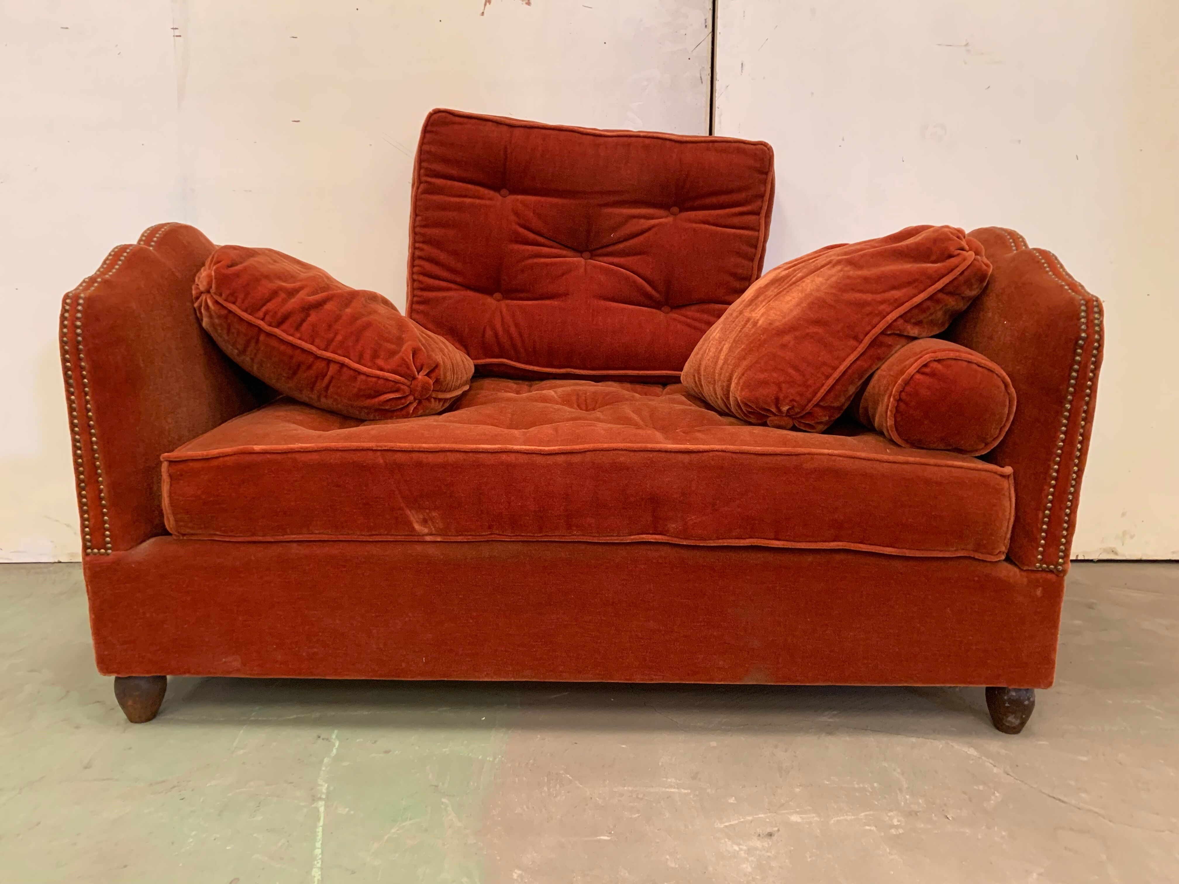 Art Deco velvet bench removable side XX century