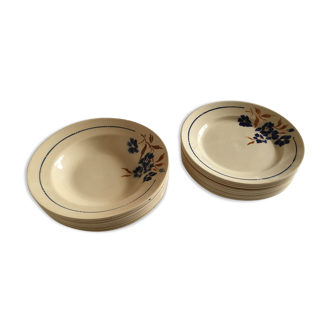 Service earthenware badonviller blue flowers