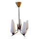 Chandelier in gilded brass and opaline with 5 lights 1960 Vintage.