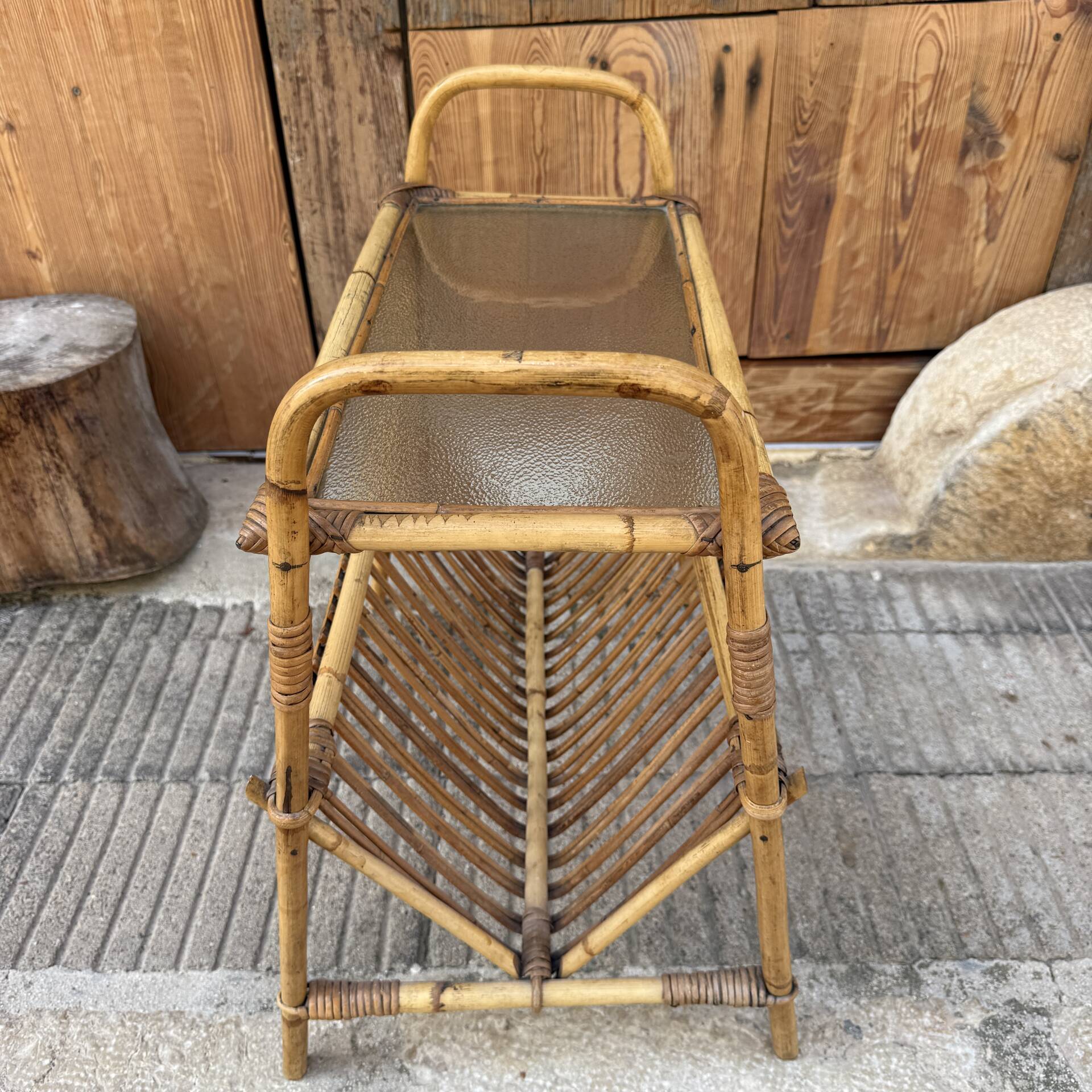 1950s Italian Rattan Side Table