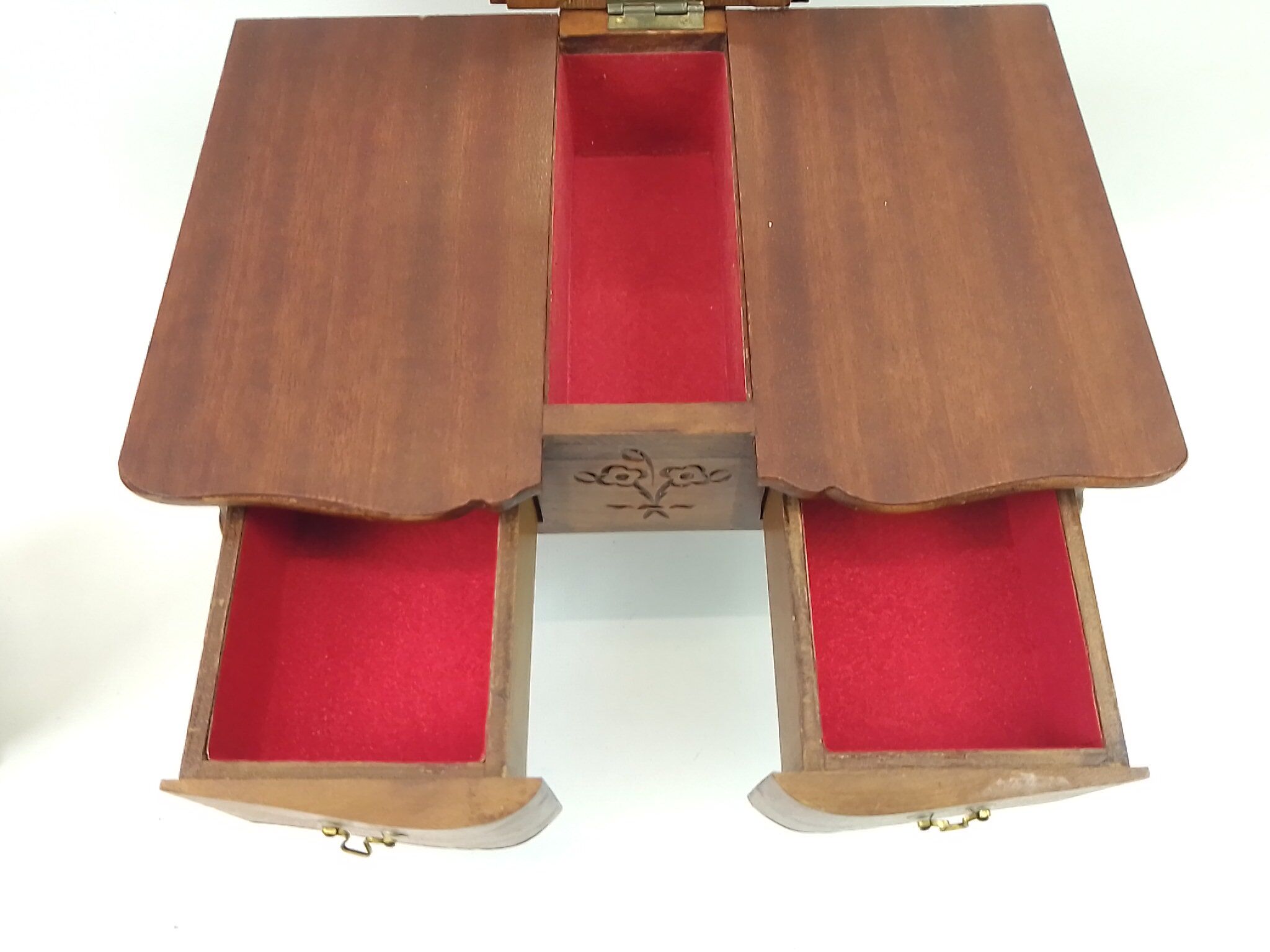 Miniature reproduction jewelry box in rustic hairdresser wood with its chair