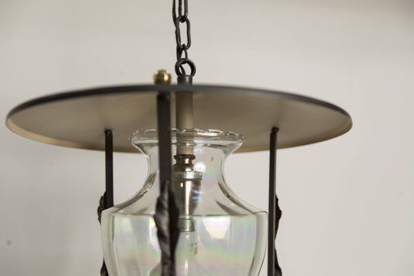 Plafonnier lanterne 1960 verre reflet nacré