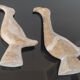 Two vintage birds in carved stone - Brutalist style / pop art
