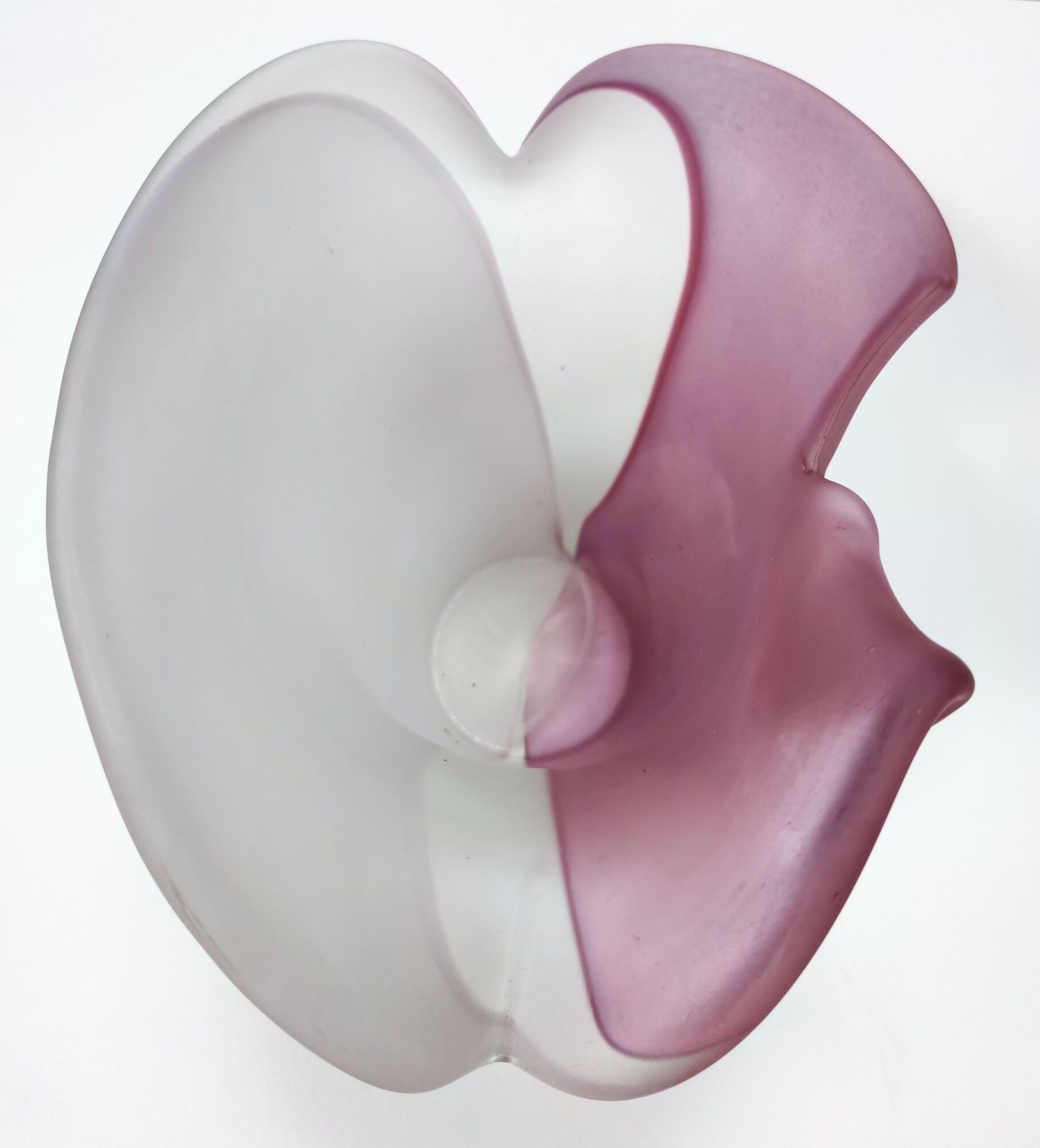 Stunning Double Color White and Pink Etched Murano Glass Vase, Italy, 1980s