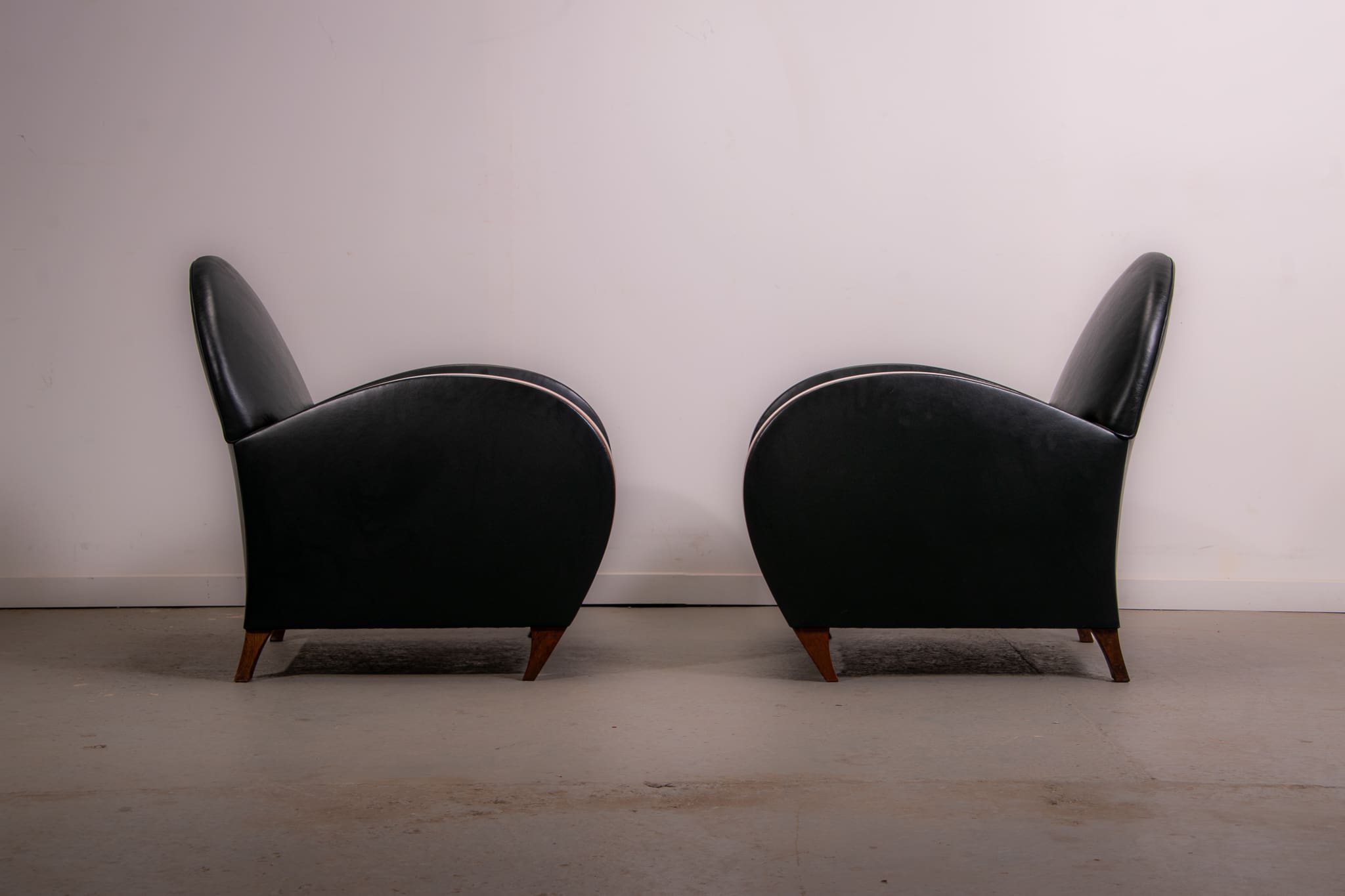 Pair of mid-century leather armchairs circa 1970 made in Belgium