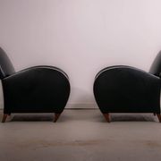 Pair of mid-century leather armchairs, circa 1970, made in Belgium.