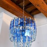 Zero Quattro chandelier, murano blue cut glass, Italy, 1970