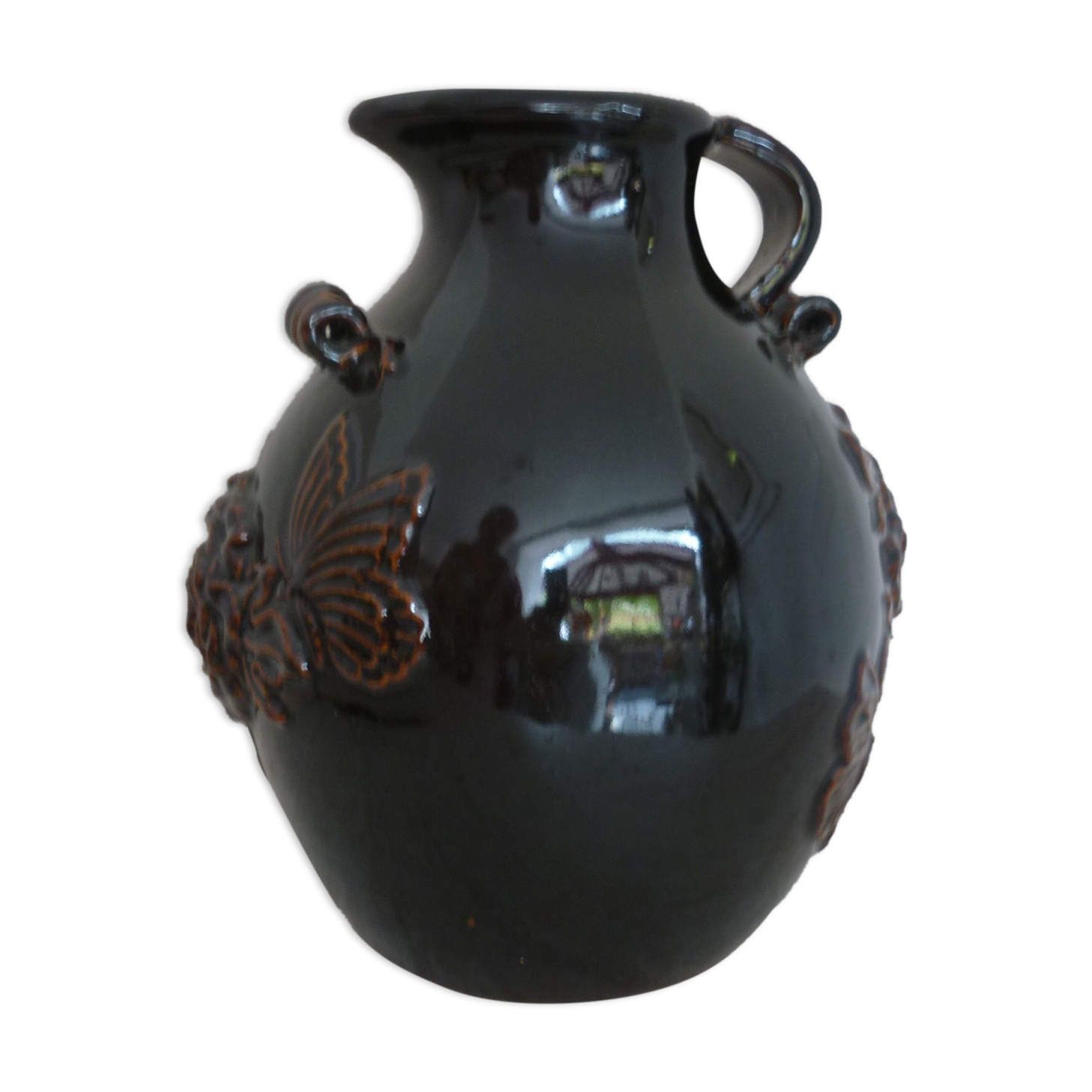 Dark brown ceramic potiche