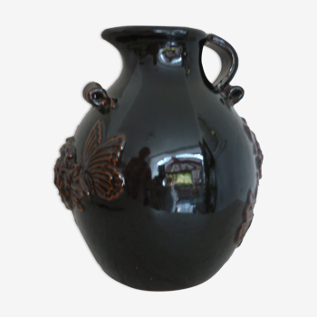 Dark brown ceramic potiche