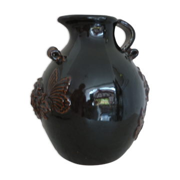 Dark brown ceramic potiche