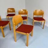Lot of 8 old Scandinavian design wooden chairs from the 80s vintage