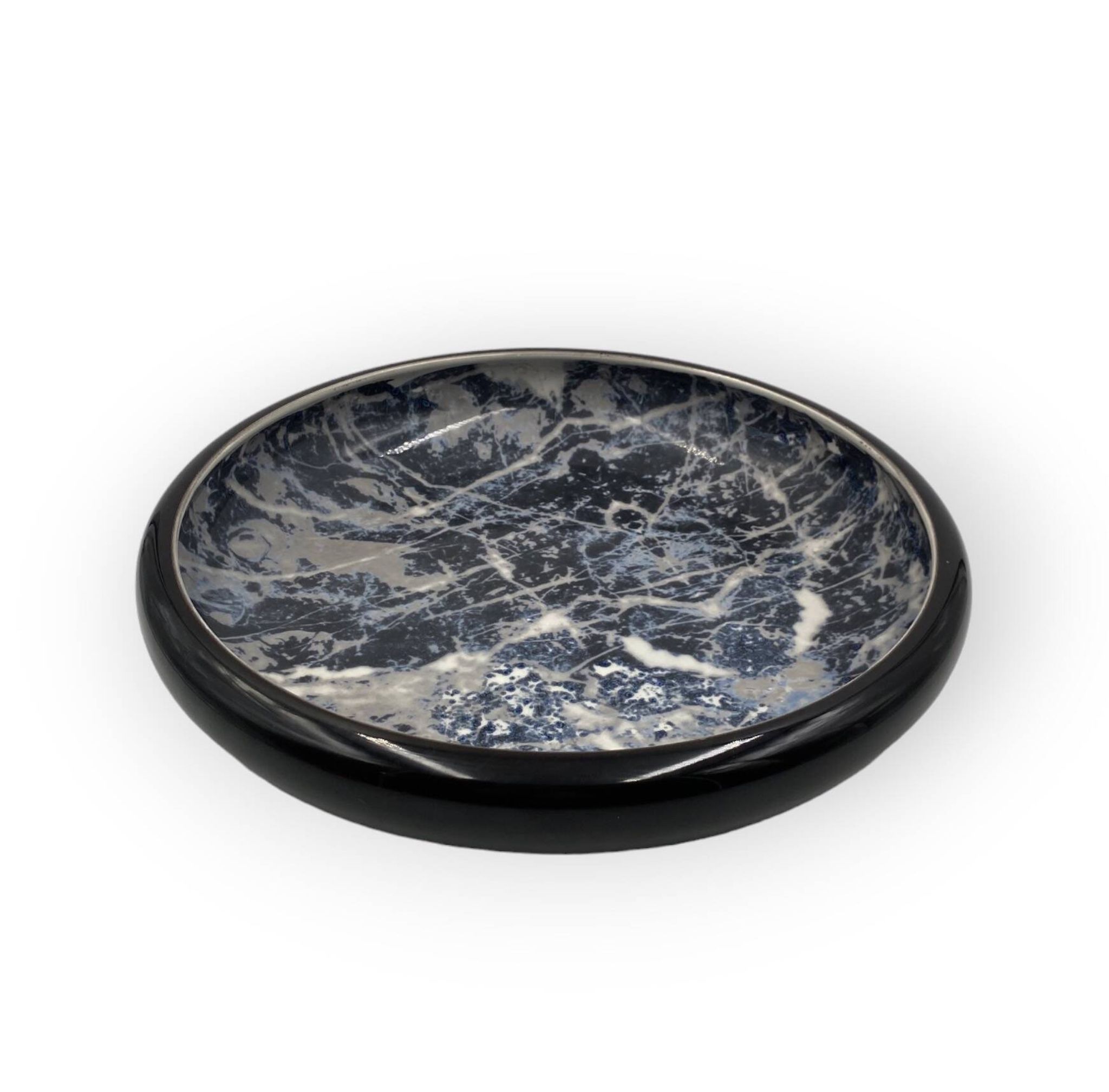 Alvino Bagni, centre de table / vide poche en céramique marbrée noire, ca. 1970