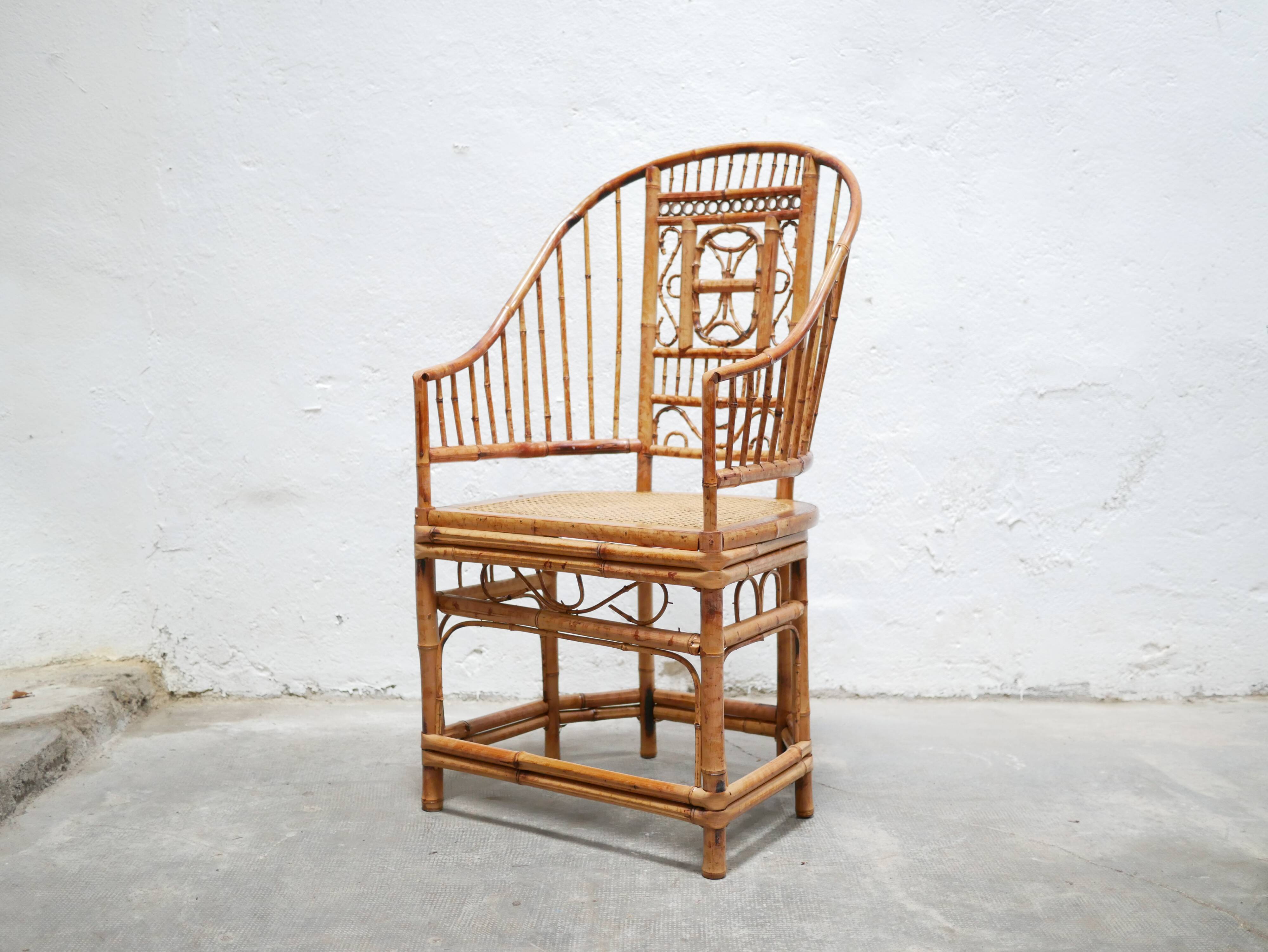 Vintage armchair canned in bamboo